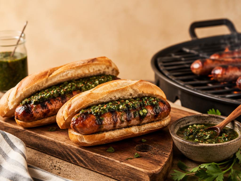 Choripanes en la parrilla argentina de Amigo Fuego durante una tornafiesta de madrugada